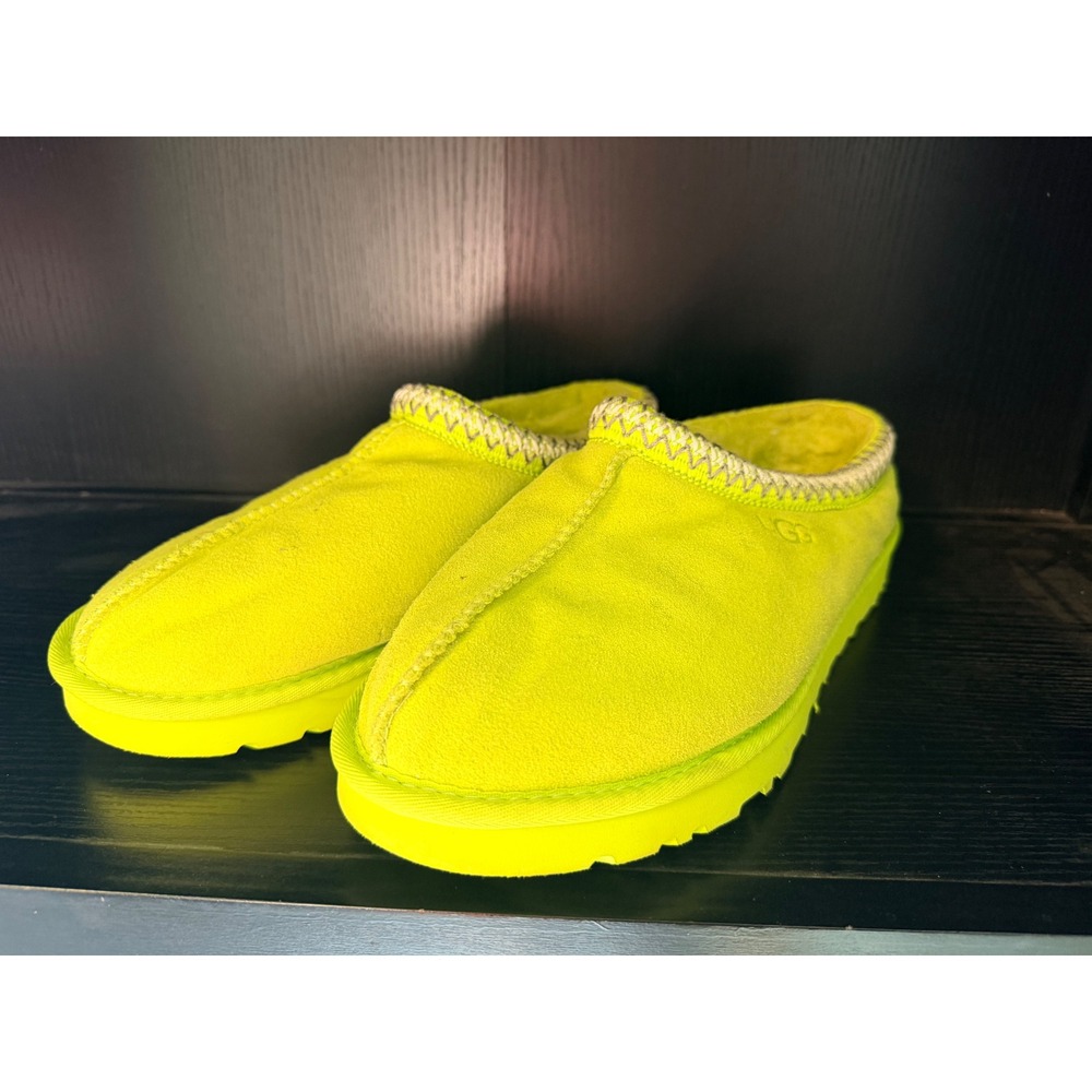 UGG Tasman Slipper Neon Yellow Suede Wool Lining Mens 11 Womens 12 5950